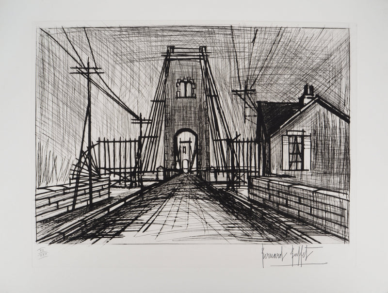 Bernard BUFFET : Pont sur le Blavet, Gravure originale (vue générale) - Crédit photo : Galerie Art.Paris