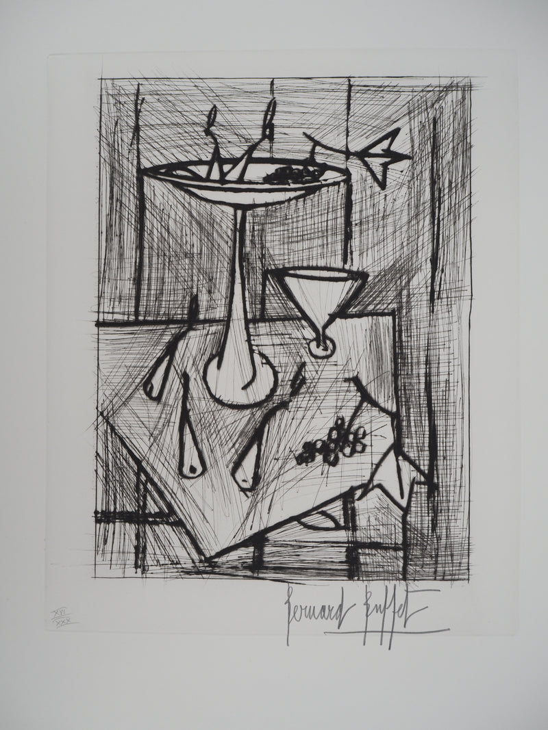 Bernard BUFFET : Nature morte au compotier, Gravure originale (vue générale) - Crédit photo : Galerie Art.Paris