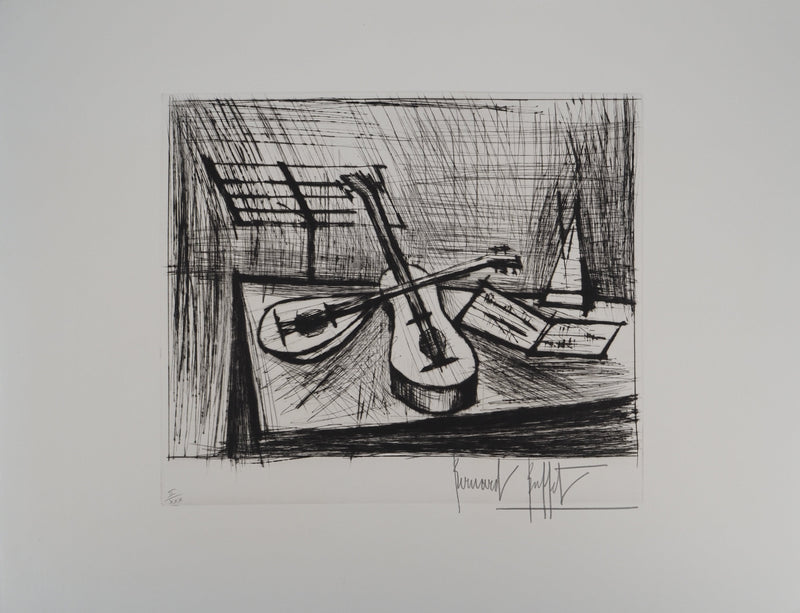 Bernard BUFFET : Nature morte aux instruments de musique, Gravure originale (photo de détail 3) - Crédit photo : Galerie Art.Paris