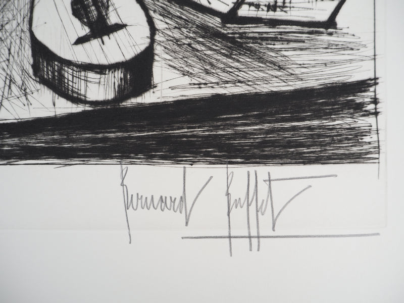 Bernard BUFFET : Nature morte aux instruments de musique, Gravure originale (photo de détail 2) - Crédit photo : Galerie Art.Paris