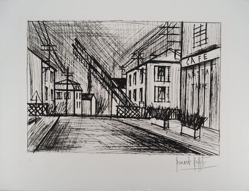 Bernard BUFFET : Le passage à niveau, Gravure originale (vue générale) - Crédit photo : Galerie Art.Paris