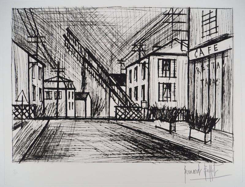 Bernard BUFFET : Le passage à niveau, Gravure originale (photo de détail 3) - Crédit photo : Galerie Art.Paris