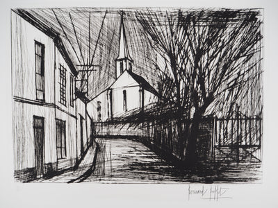 Bernard BUFFET : Senlis, l'église, Gravure originale (photo de détail 3) - Crédit photo : Galerie Art.Paris