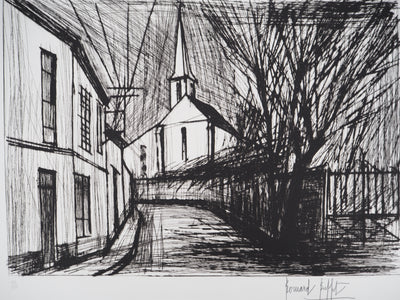 Bernard BUFFET : Senlis, l'église, Gravure originale (photo de détail 4) - Crédit photo : Galerie Art.Paris