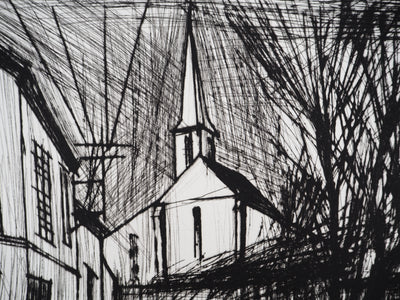 Bernard BUFFET : Senlis, l'église, Gravure originale (photo de détail 7) - Crédit photo : Galerie Art.Paris