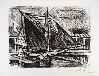 Bernard BUFFET : La barge flamande, Gravure originale (vue générale) - Crédit photo : Galerie Art.Paris