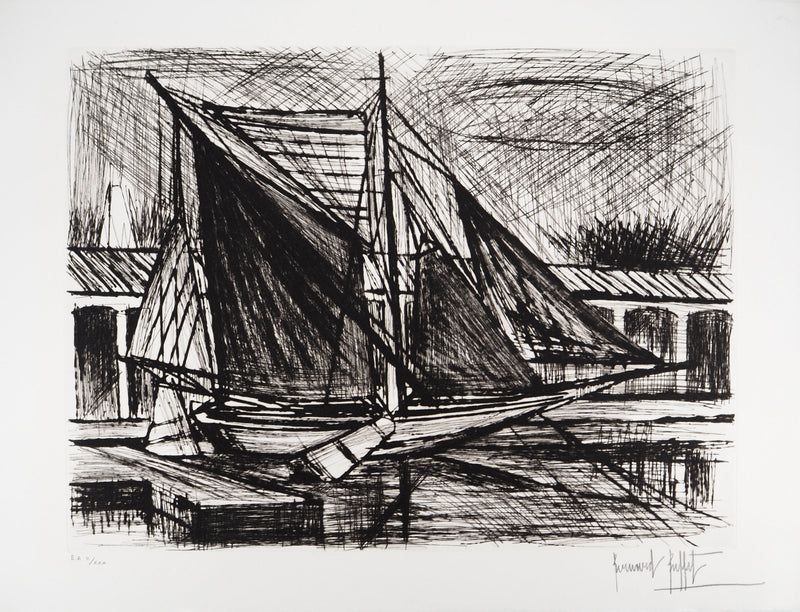 Bernard BUFFET : La barge flamande, Gravure originale (vue générale) - Crédit photo : Galerie Art.Paris