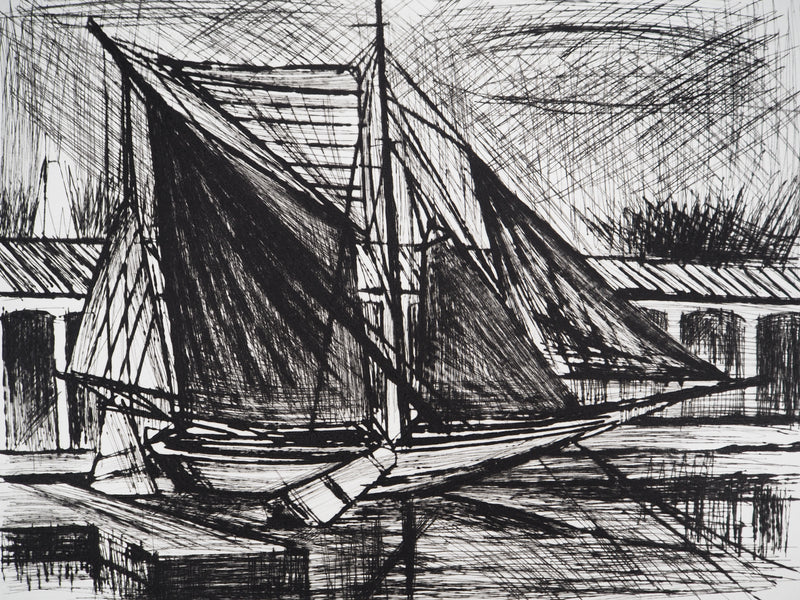 Bernard BUFFET : La barge flamande, Gravure originale (photo de détail 4) - Crédit photo : Galerie Art.Paris
