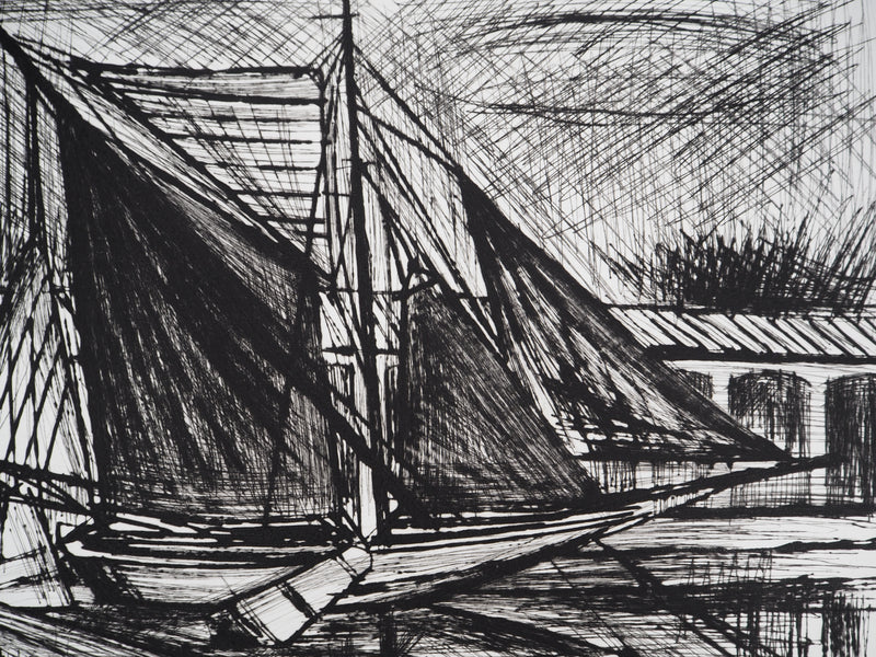 Bernard BUFFET : La barge flamande, Gravure originale (photo de détail 5) - Crédit photo : Galerie Art.Paris