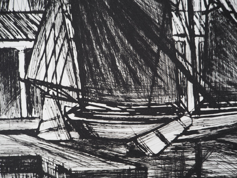 Bernard BUFFET : La barge flamande, Gravure originale (photo de détail 6) - Crédit photo : Galerie Art.Paris