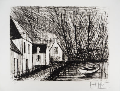 Bernard BUFFET : Maisons bretonnes, Gravure originale (vue générale) - Crédit photo : Galerie Art.Paris