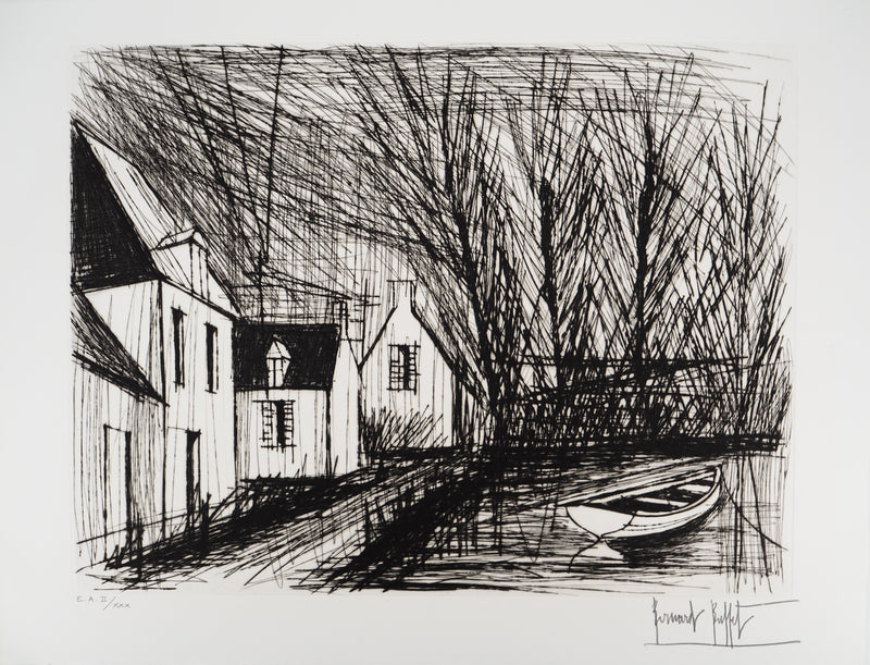 Bernard BUFFET : Maisons bretonnes, Gravure originale (vue générale) - Crédit photo : Galerie Art.Paris