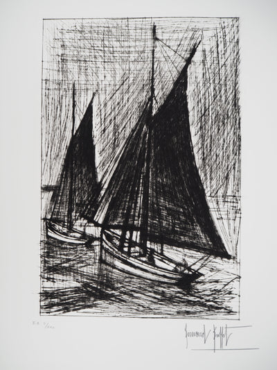 Bernard BUFFET : Les voiles noires, Gravure originale (vue générale) - Crédit photo : Galerie Art.Paris