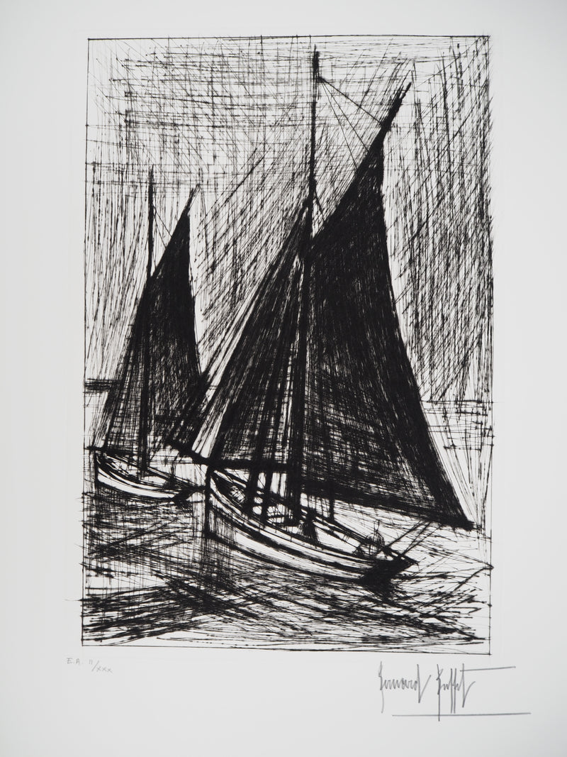 Bernard BUFFET : Les voiles noires, Gravure originale (vue générale) - Crédit photo : Galerie Art.Paris