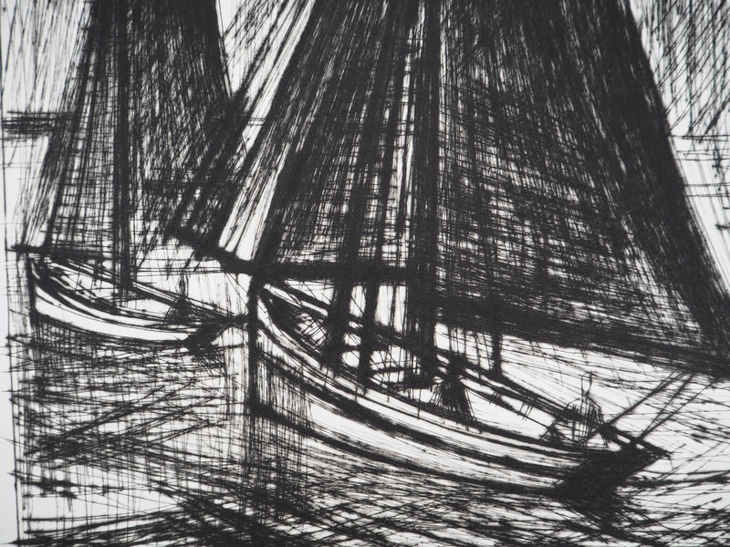 Bernard BUFFET : Les voiles noires, Gravure originale (photo de détail 4) - Crédit photo : Galerie Art.Paris