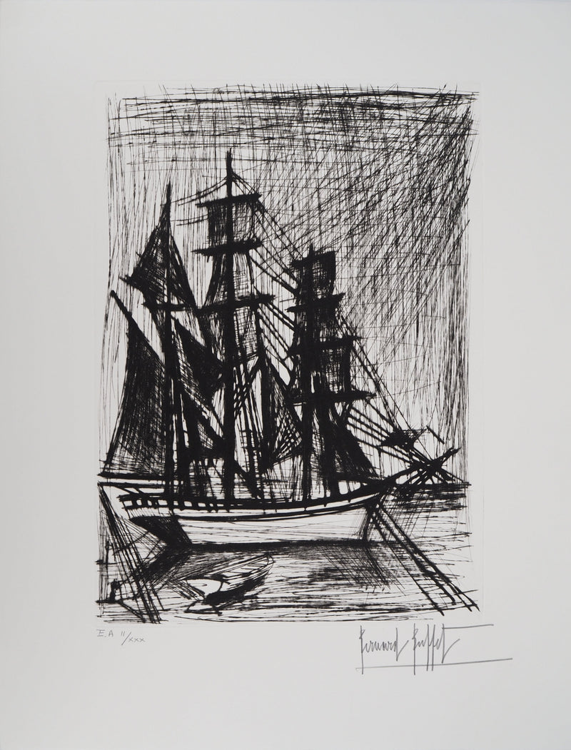 Bernard BUFFET : Voilier, Terre-Neuvas, Gravure originale (vue générale) - Crédit photo : Galerie Art.Paris