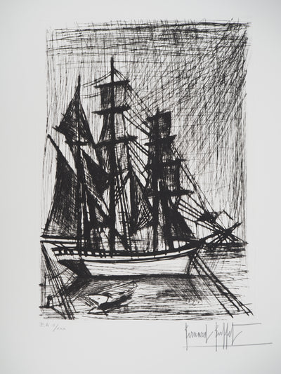 Bernard BUFFET : Voilier, Terre-Neuvas, Gravure originale (photo de détail 3) - Crédit photo : Galerie Art.Paris
