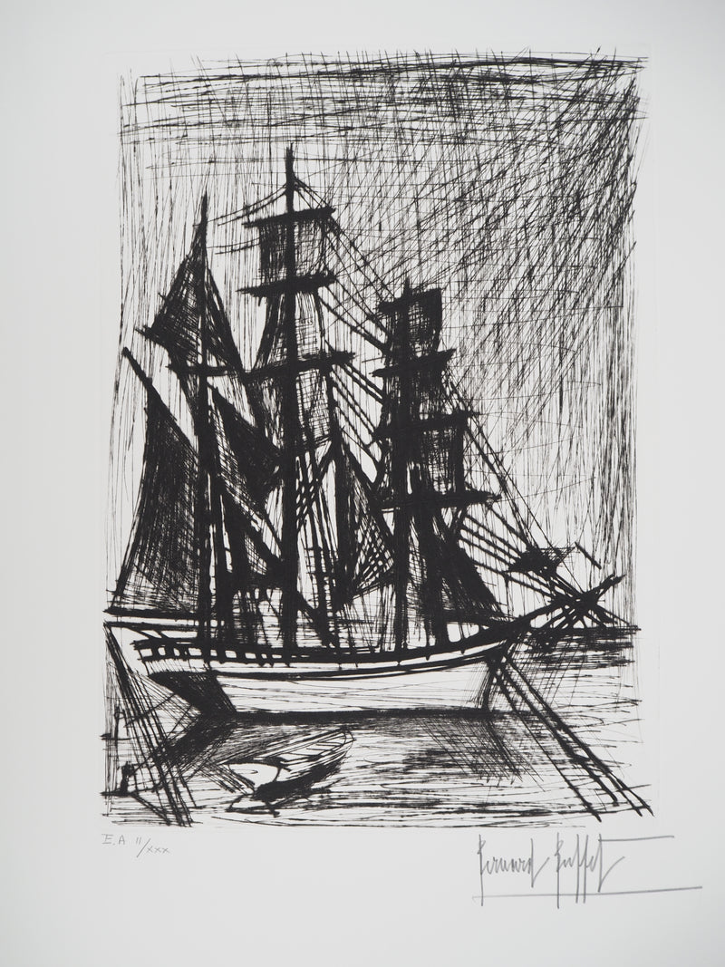 Bernard BUFFET : Voilier, Terre-Neuvas, Gravure originale (photo de détail 3) - Crédit photo : Galerie Art.Paris