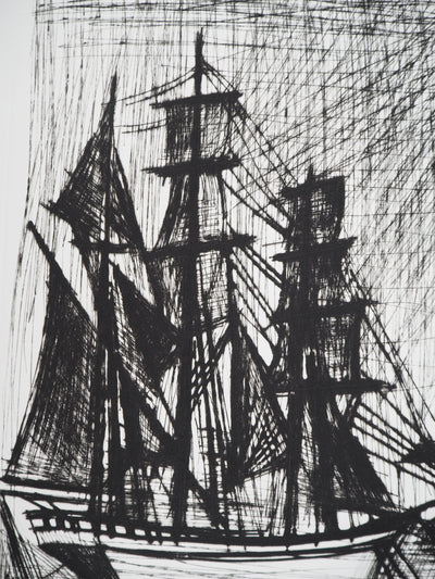 Bernard BUFFET : Voilier, Terre-Neuvas, Gravure originale (photo de détail 5) - Crédit photo : Galerie Art.Paris