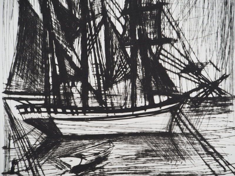 Bernard BUFFET : Voilier, Terre-Neuvas, Gravure originale (photo de détail 6) - Crédit photo : Galerie Art.Paris