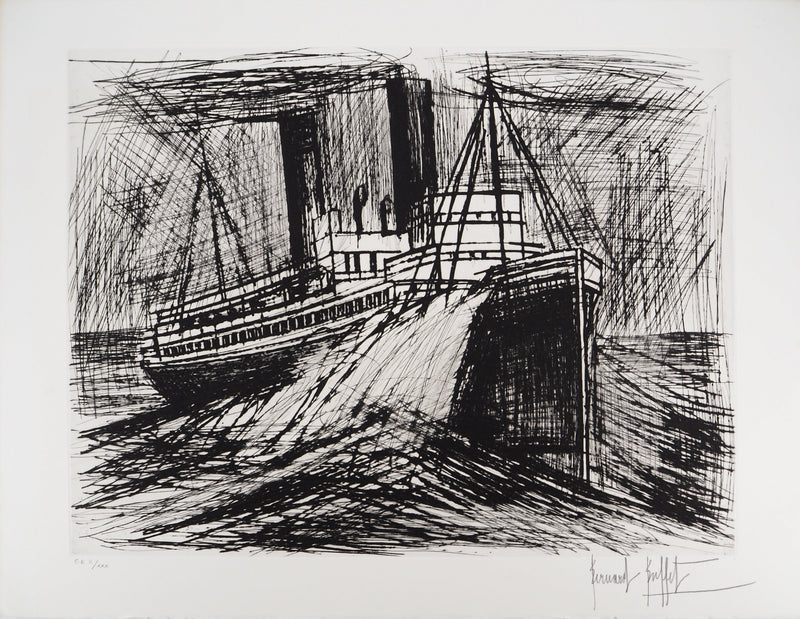 Bernard BUFFET : Le paquebot, Gravure originale (vue générale) - Crédit photo : Galerie Art.Paris