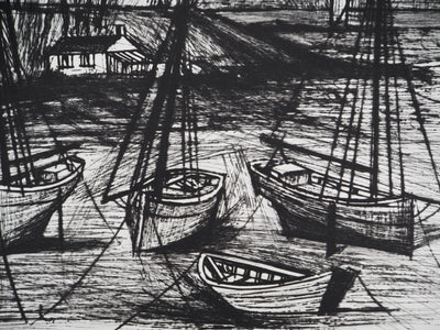 Bernard BUFFET : Bateaux de pêche à marée basse, Gravure originale (photo de détail 4) - Crédit photo : Galerie Art.Paris