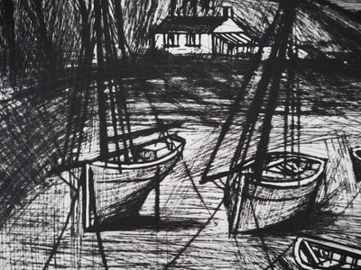 Bernard BUFFET : Bateaux de pêche à marée basse, Gravure originale (photo de détail 5) - Crédit photo : Galerie Art.Paris