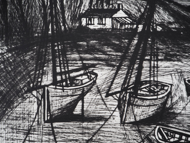 Bernard BUFFET : Bateaux de pêche à marée basse, Gravure originale (photo de détail 5) - Crédit photo : Galerie Art.Paris