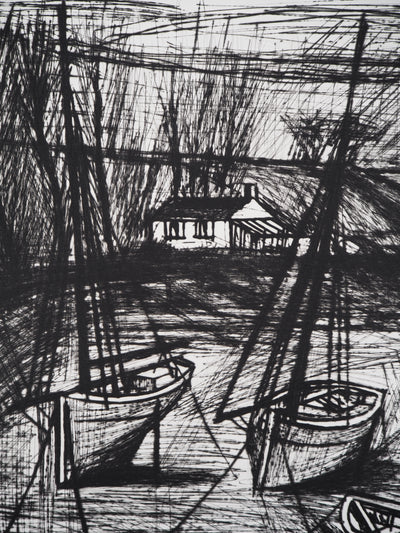 Bernard BUFFET : Bateaux de pêche à marée basse, Gravure originale (photo de détail 7) - Crédit photo : Galerie Art.Paris