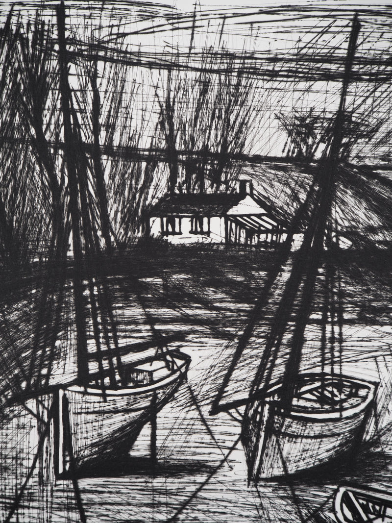 Bernard BUFFET : Bateaux de pêche à marée basse, Gravure originale (photo de détail 7) - Crédit photo : Galerie Art.Paris