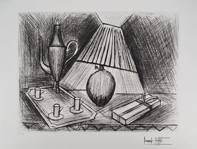Bernard BUFFET : Nature morte à la lampe, Gravure originale (vue générale) - Crédit photo : Galerie Art.Paris