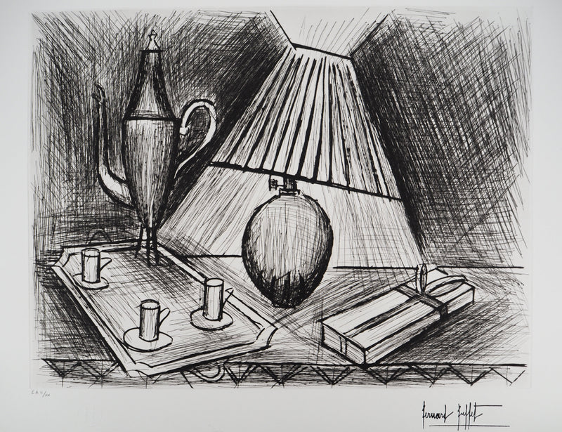 Bernard BUFFET : Nature morte à la lampe, Gravure originale (photo de détail 3) - Crédit photo : Galerie Art.Paris
