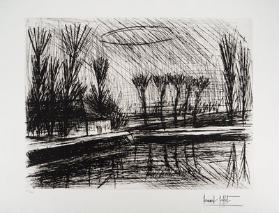 Bernard BUFFET : La maison sous les arbres, Gravure originale (vue générale) - Crédit photo : Galerie Art.Paris