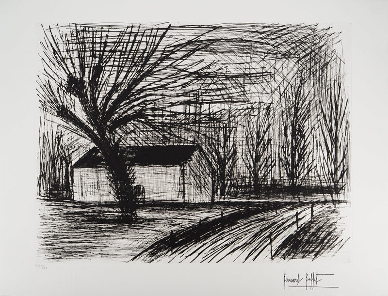 Bernard BUFFET : Entre branches et pierres, Gravure originale (vue générale) - Crédit photo : Galerie Art.Paris