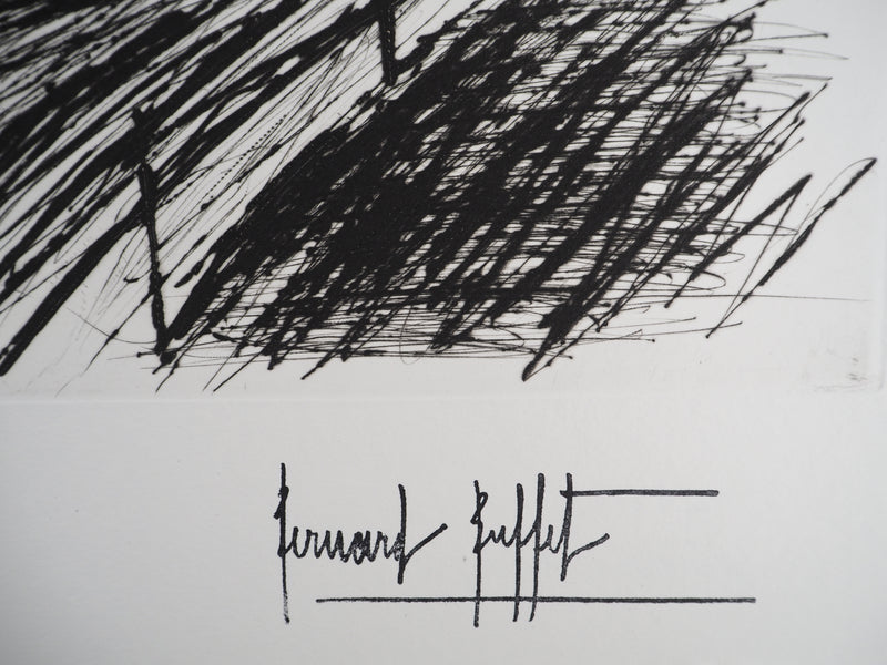 Bernard BUFFET : Entre branches et pierres, Gravure originale (photo de détail 2) - Crédit photo : Galerie Art.Paris