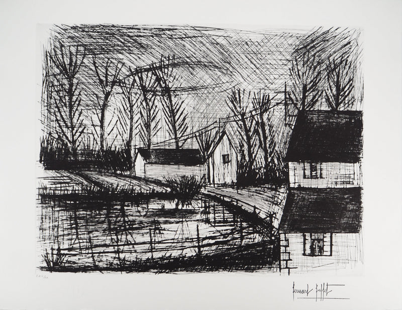 Bernard BUFFET : Ombre d’une maison, Gravure originale (vue générale) - Crédit photo : Galerie Art.Paris