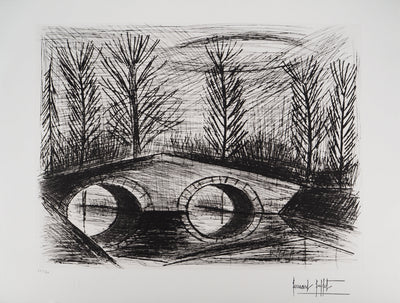 Bernard BUFFET : Le pont des feuillages, Gravure originale (vue générale) - Crédit photo : Galerie Art.Paris
