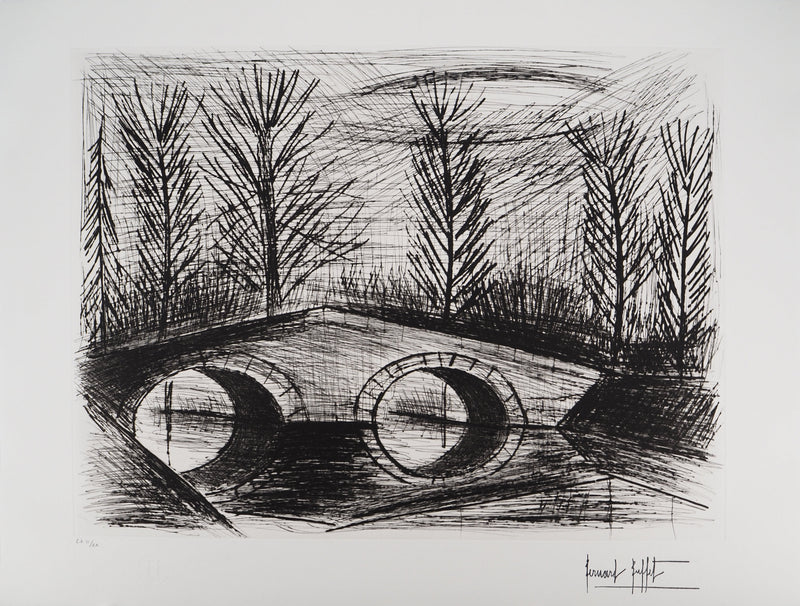 Bernard BUFFET : Le pont des feuillages, Gravure originale (vue générale) - Crédit photo : Galerie Art.Paris