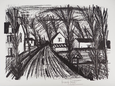 Bernard BUFFET : Le village sous les arbres, Lithographie originale (vue générale) - Crédit photo : Galerie Art.Paris