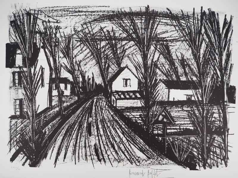 Bernard BUFFET : Le village sous les arbres, Lithographie originale (photo de détail 3) - Crédit photo : Galerie Art.Paris