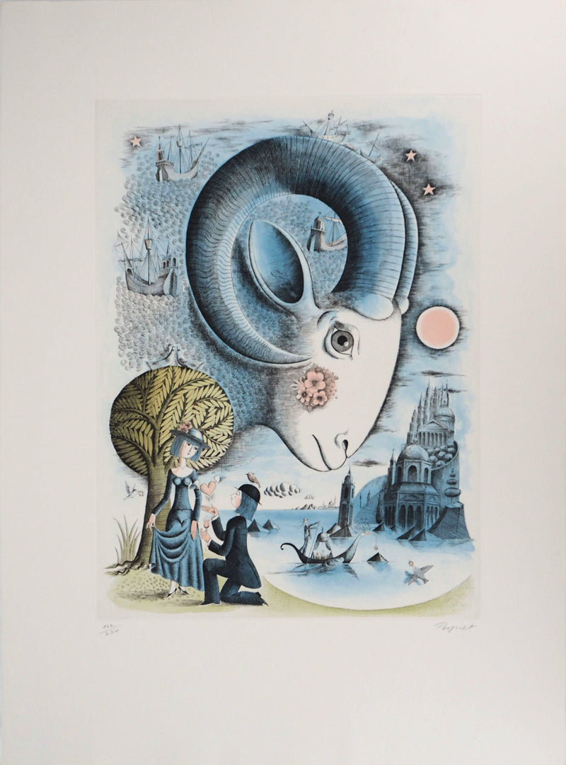 Raymond PEYNET : Zodiaque, le Bellier, Gravure originale signée