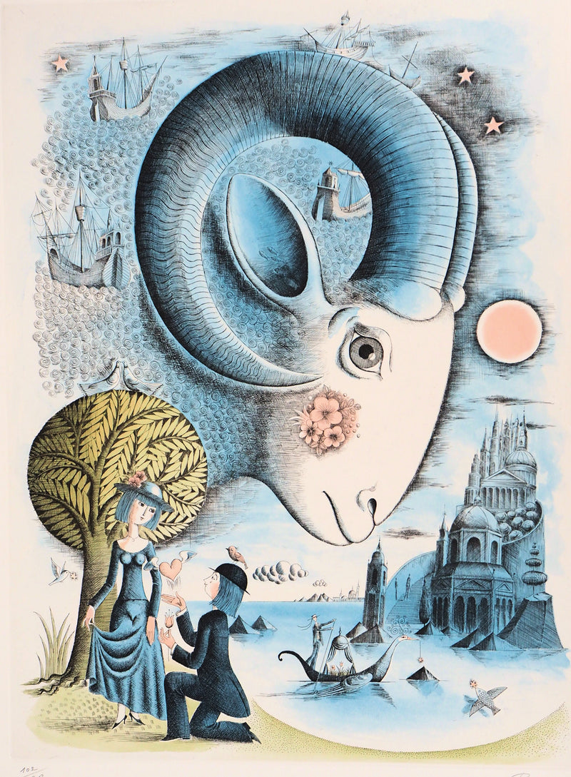 Raymond PEYNET : Zodiaque, le Bellier, Gravure originale signée