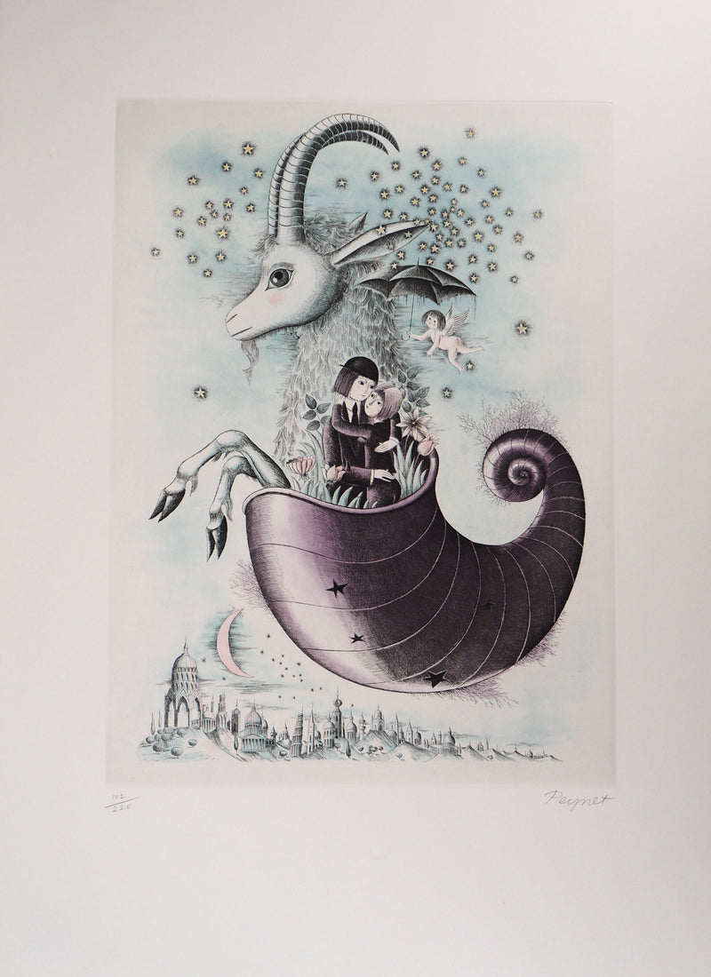 Raymond PEYNET : Zodiaque, le Capricorne, Gravure originale signée