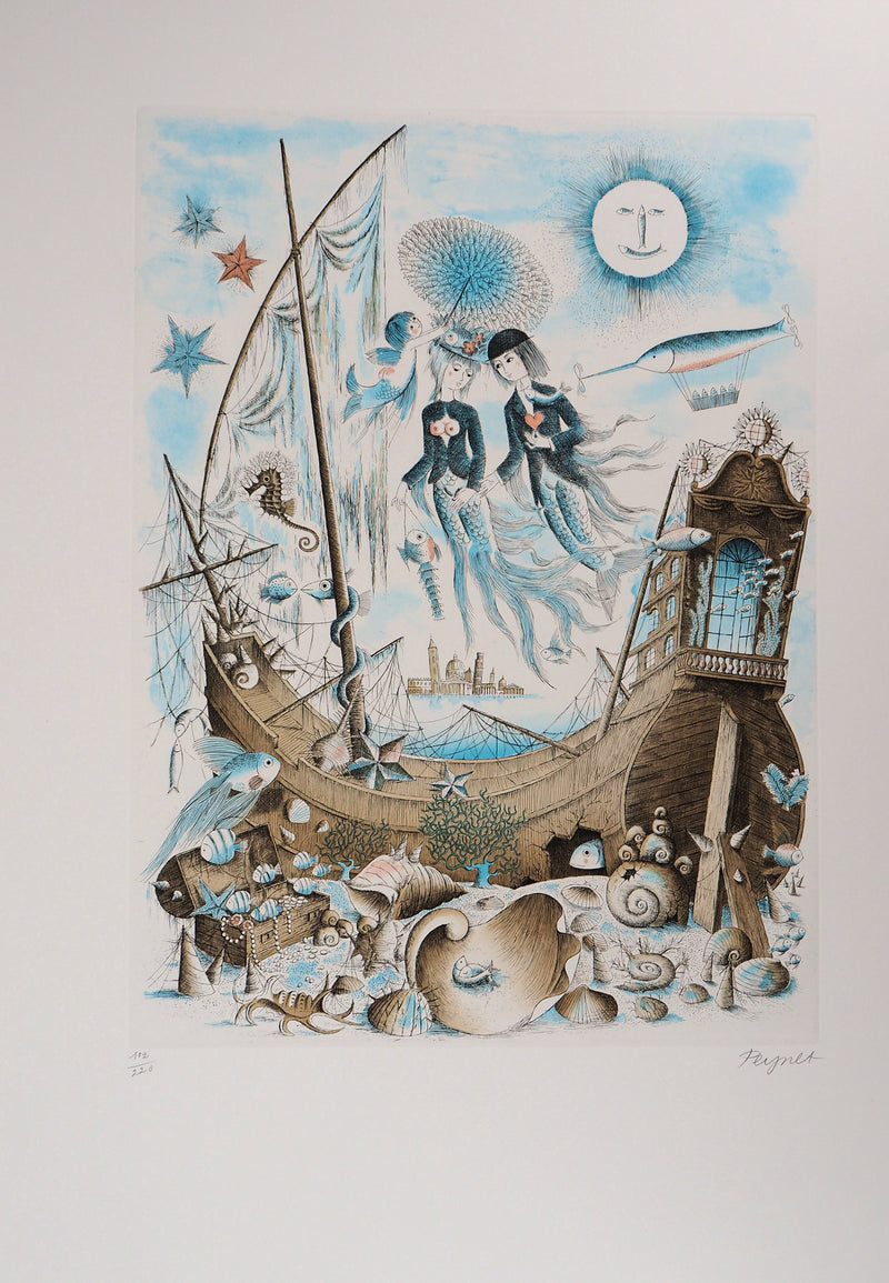 Raymond PEYNET : Zodiaque, les Poissons, Gravure originale signée