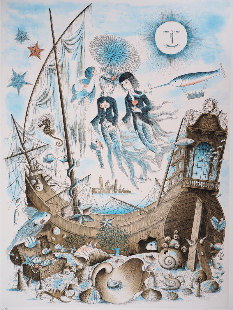 Raymond PEYNET : Zodiaque, les Poissons, Gravure originale signée