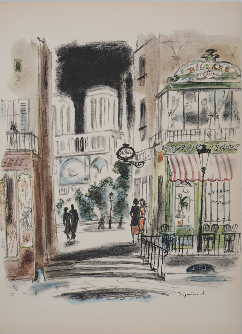 André DIGNIMONT : Paris, Quartier Notre Dame la nuit, Lithographie signée