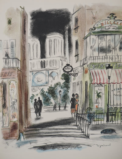 André DIGNIMONT : Paris, Quartier Notre Dame la nuit, Lithographie signée