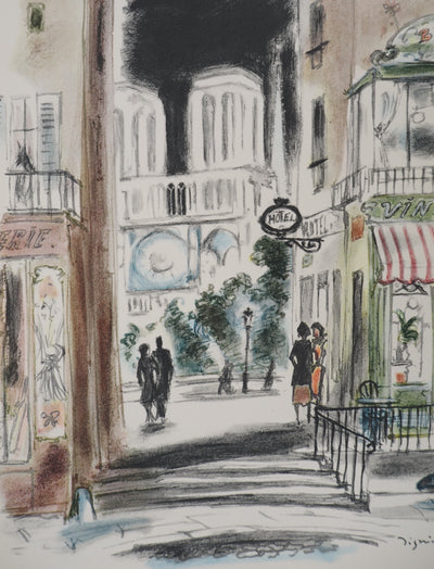 André DIGNIMONT : Paris, Quartier Notre Dame la nuit, Lithographie signée