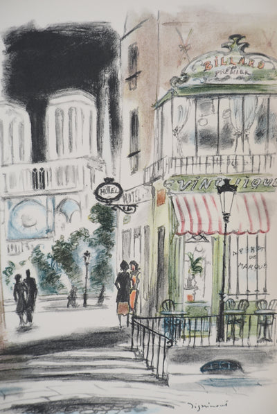 André DIGNIMONT : Paris, Quartier Notre Dame la nuit, Lithographie signée