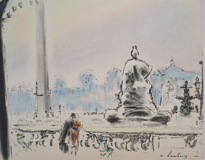 André HAMBOURG : Paris, les amoureux de la Place de la Concorde, Lithographie signée